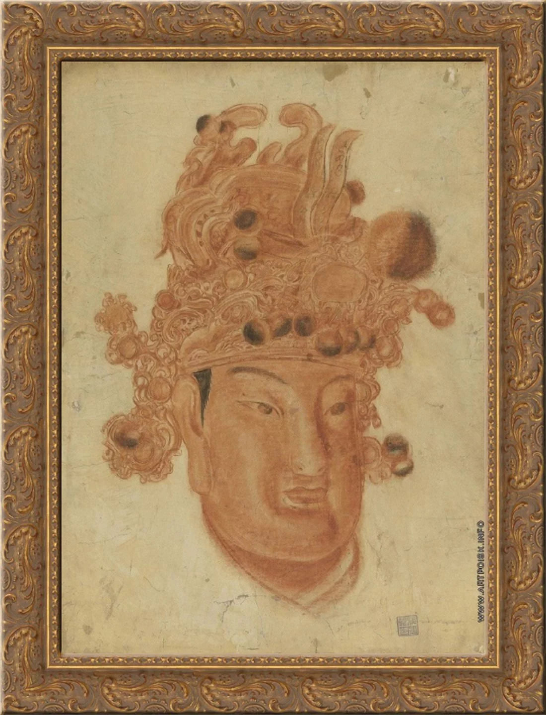 A Chinese God 24x18 Gold Ornate Wood Framed Canvas Art by Alexandre Jacovleff