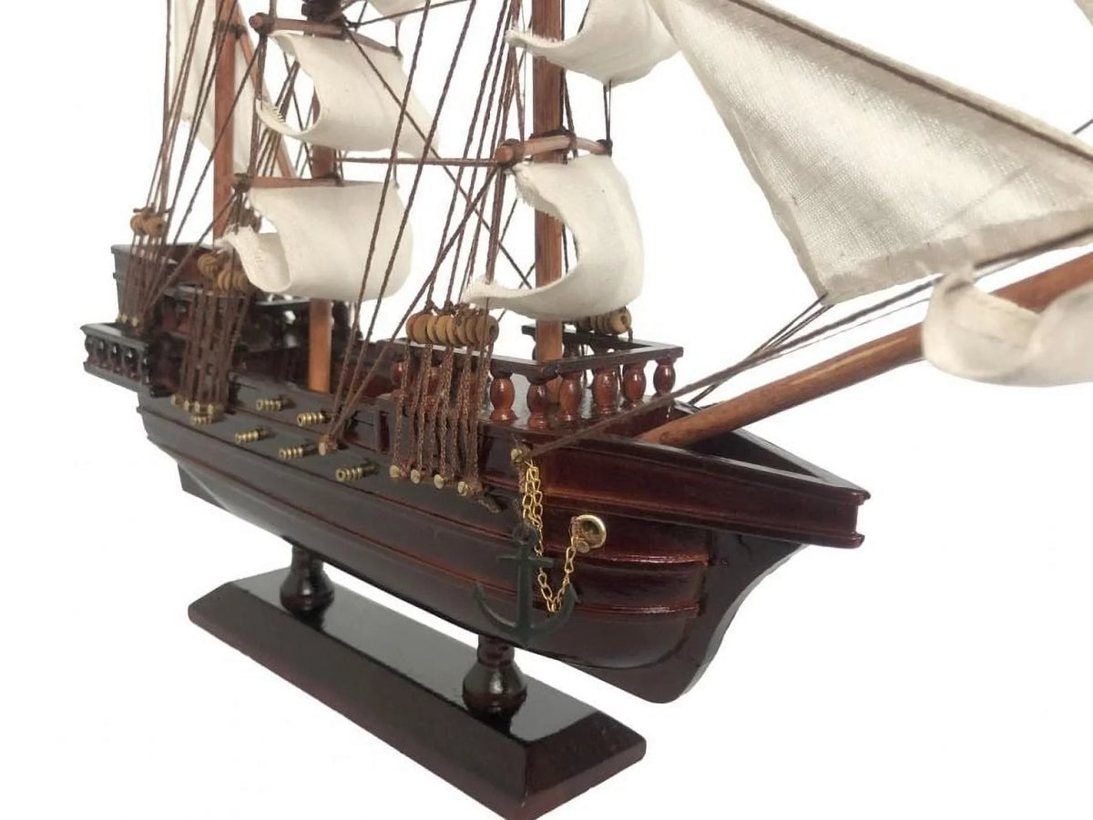 Wooden Captain Hooks Jolly Roger White Sails Pirate Ship Model from Peter Pan. Handcrafted Model Ships  20 in