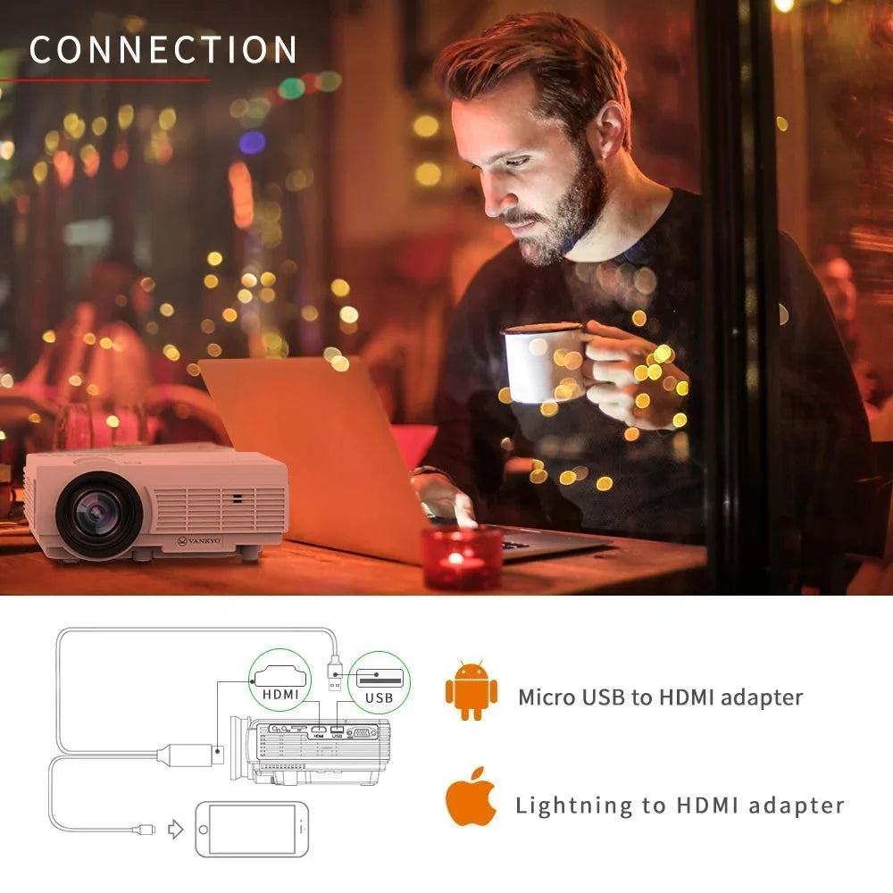 VANKYO Leisure 3 1080P Supported Mini Projector with 65000 Hours Lamp Life, LED Portable Projector Support 200'' Display, appropriate with TV Stick, PS4, HDMI, VGA, TF, AV and USB (White)