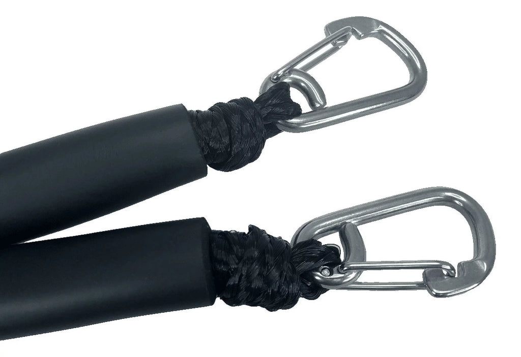 Pactrade Marine vessel Pontoon Kayak PWC Jet Ski rubber strap Dock Line Mooring Rope 4'-5.5' with SS316 Snap Hook Salt and Fresh moisture Use 2 Pack (Black & White)