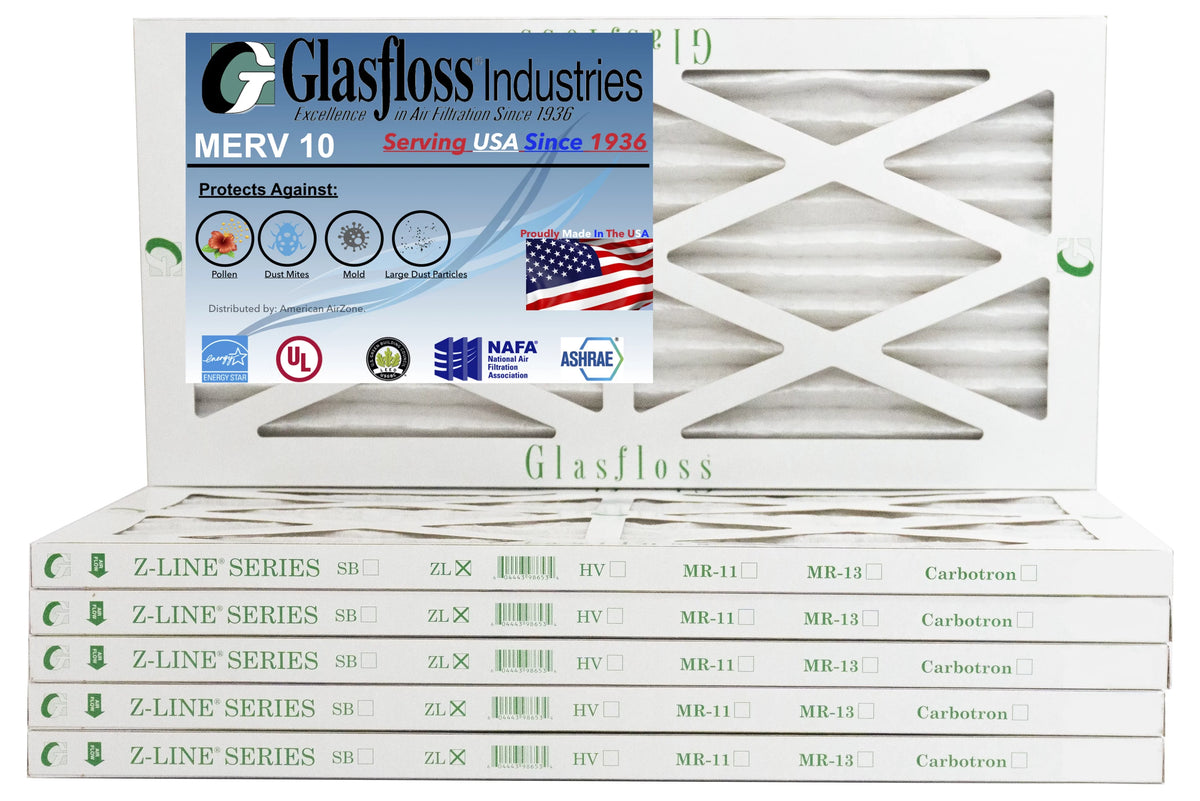 Glasfloss 12x27x1 - MERV 10 -Qty:6 - Furnace Air Filter - Made in USA (Actual Size: 11.5 x 26.5x7/8 inch)