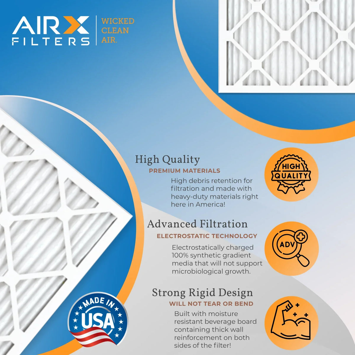 24x30x1 Air Filter MERV 13 Comparable to MPR 1500 - 2200 & FPR 9 Electrostatic Pleated Air Conditioner Filter 4 Pack HVAC AC Premium USA Made 24x30x1 Furnace Filters by AIRX FILTERS WICKED CLEAN AIR.