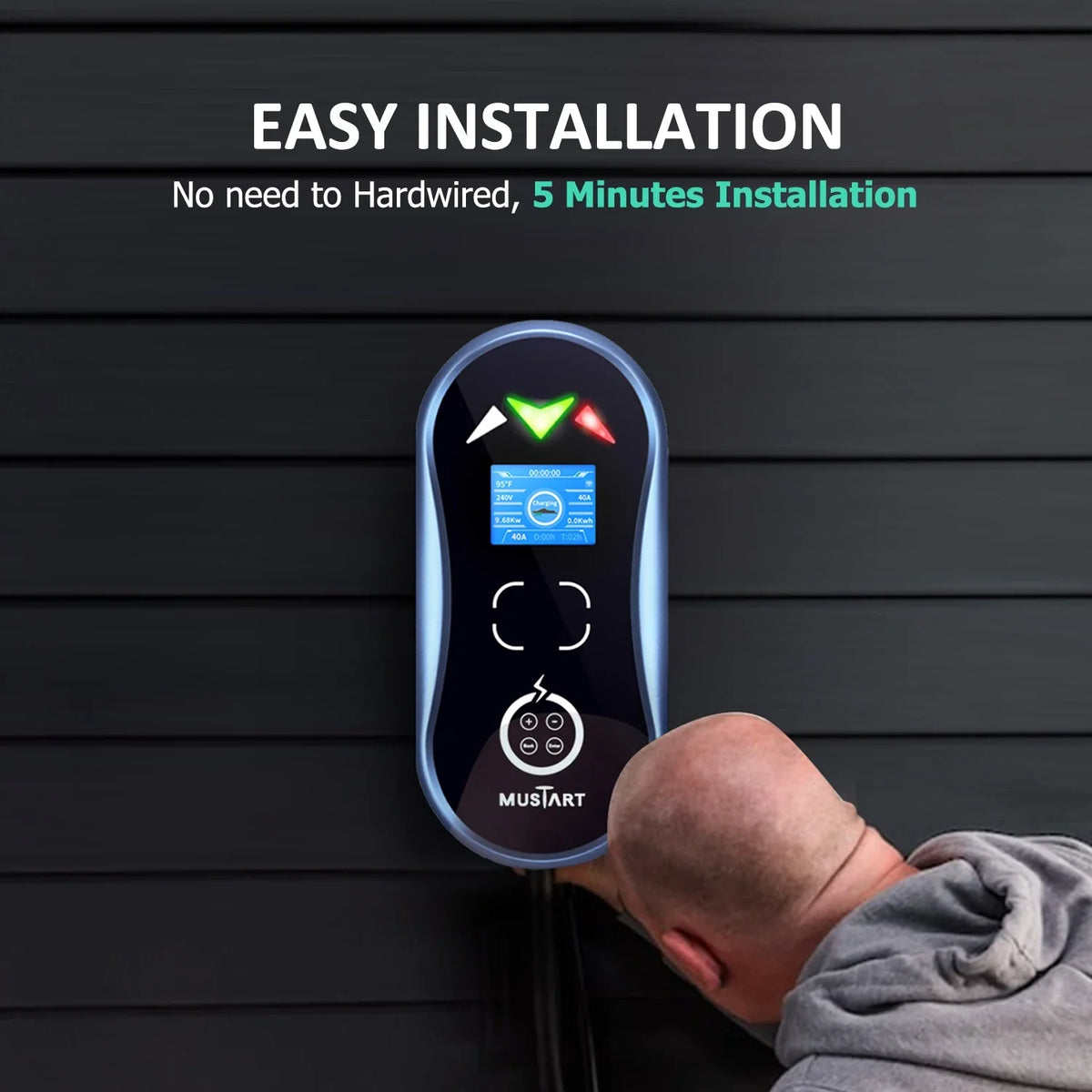 MUSTART Level 2 Wallbox EV Charging station - 240V, 40Amp, NEMA 14-50P, 25 ft charging cord, 3 yr product warranty