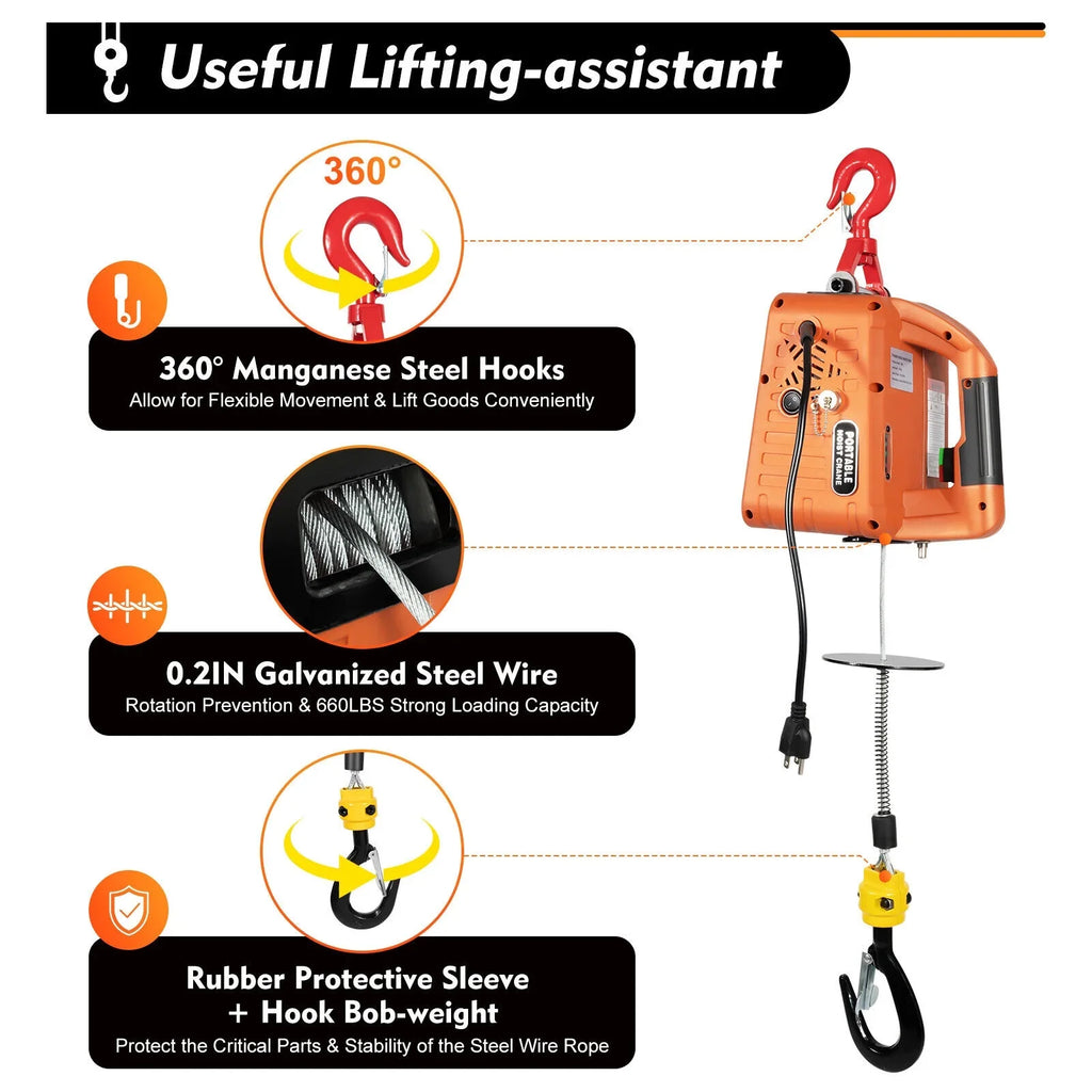Portable 3-in-1 Electric Winches 300kg/660 lbs Hoist Winch Crane Lift W/ Remote